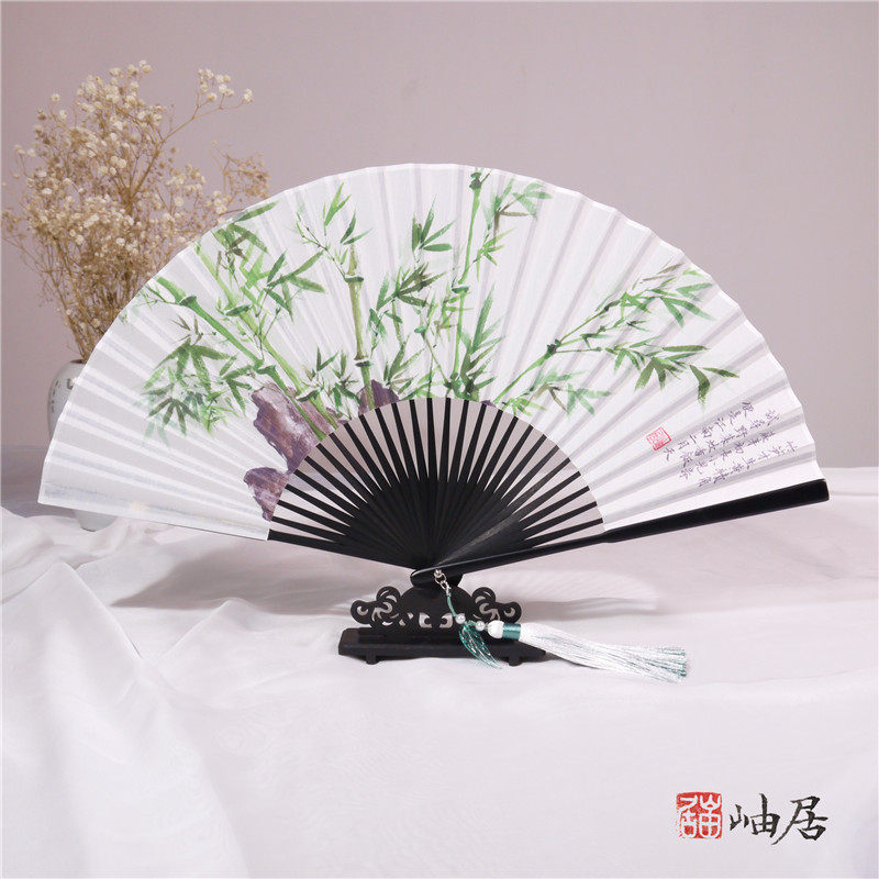 竹子松鹤月桂复古风山水花鸟男女士折扇汉服扇旅拍礼品扇8寸26cm