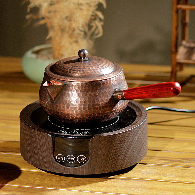 裕隆全纯紫铜大容量侧把煮茶壶烤茶罐纯手工奶茶罐罐茶复古茶道具