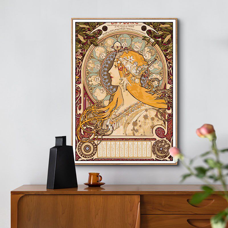 数字油画diy填充人物手绘手工画画填色涂色丙烯油彩画 穆夏十二宫