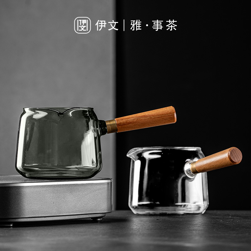 伊文陶瓷玻璃公道杯加厚耐热公杯侧把分茶器泡茶茶海单个茶具配件