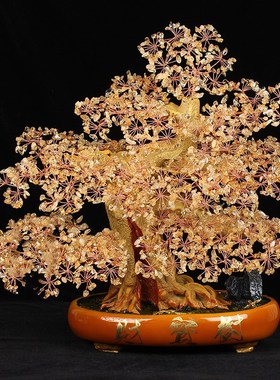 天然水晶摇钱树客厅酒柜玄关招财装饰品开业乔迁送礼家居摆件简约