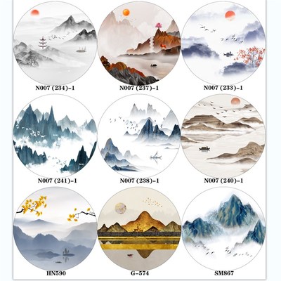 定制双面圆形半透明纱画中式屏风画布定制乔其纱布山水水墨装饰画