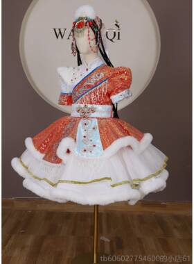 定IUT制色短款快阳光藏族演出服儿童表演服红原卓玛洁卓白乐的红