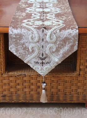 蓝色桌旗欧式现代桌约茶几餐桌简装饰布品质旗立体花北欧布ZQ0089