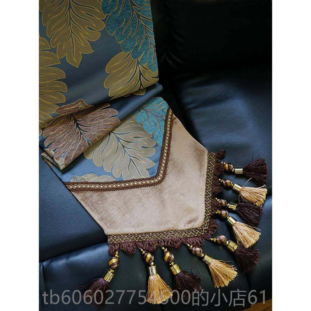 美物舍蓝色树叶桌旗北定欧轻奢风格高美式桌旗档奢华ZQ-sy式中禅