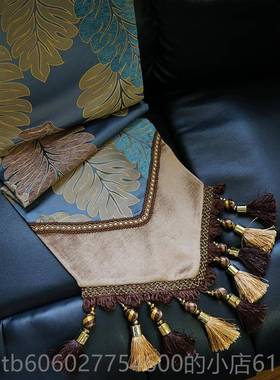 美物舍蓝色树叶桌旗北定欧轻奢风格高美式桌旗档奢华ZQ-sy式中禅