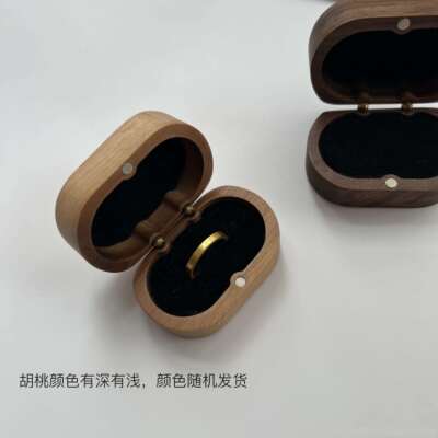 高档饰品收纳盒高级胡桃木椭圆首饰感盒复古耳木质钉戒指布对戒绒