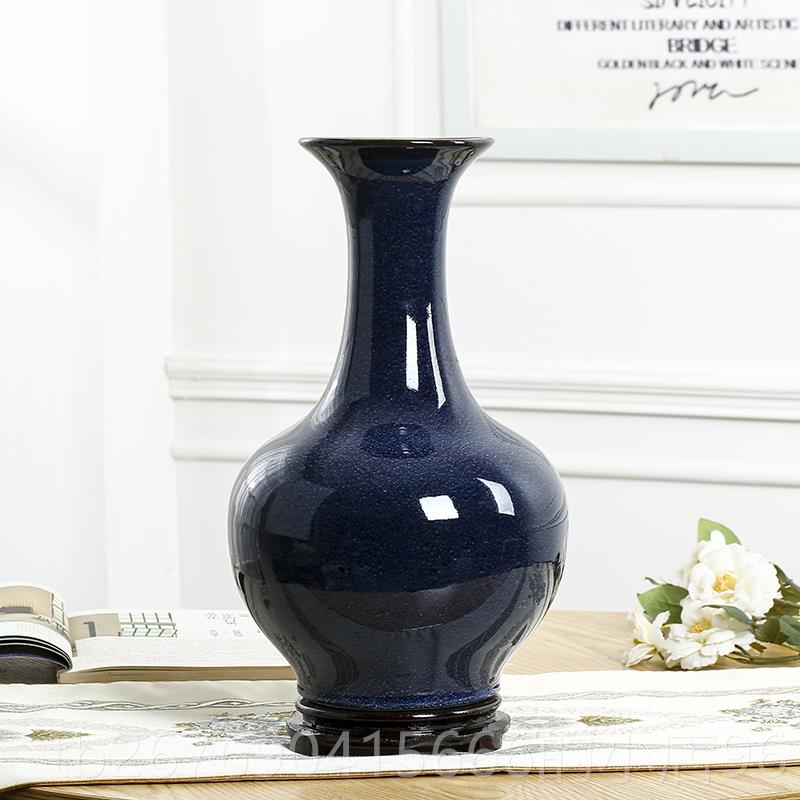 高档景德镇陶瓷器蓝色插花瓶现代居简约中式桌面摆件家花装品工艺