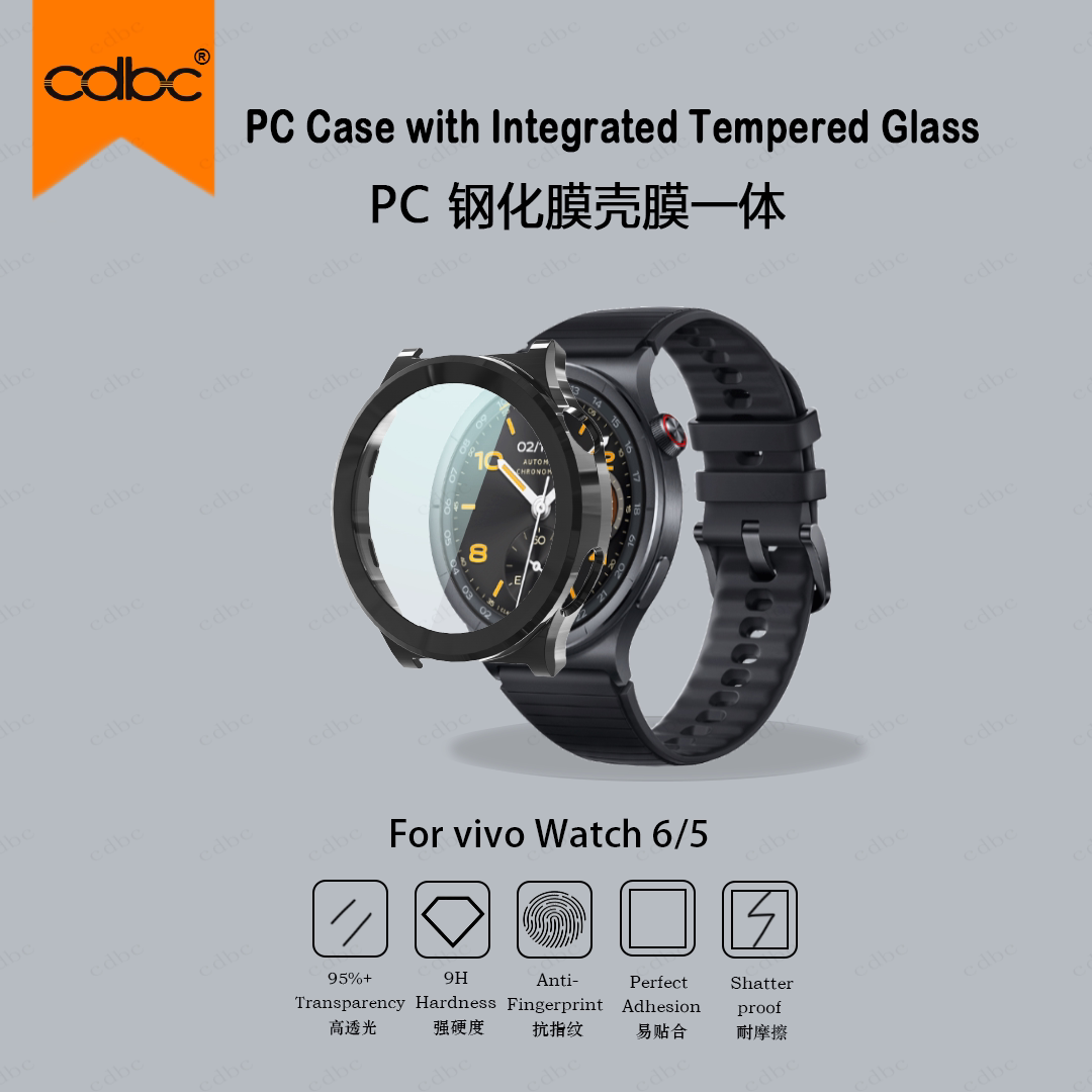 cdbc适用vivo Watch5 Watch6壳膜一体保护壳PC硬壳钢化表盘精准开模高清高透无损画质防刮耐磨防撞轻薄手表壳