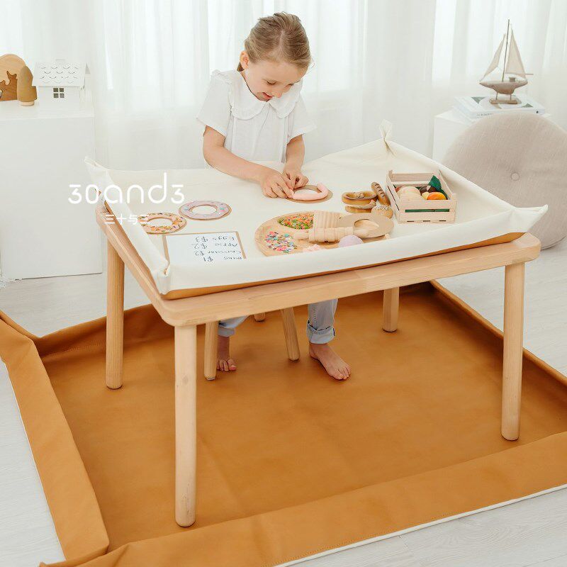 儿童游戏毯早教感官垫防水可擦洗pu皮质爬行垫可折叠早教桌洞洞板