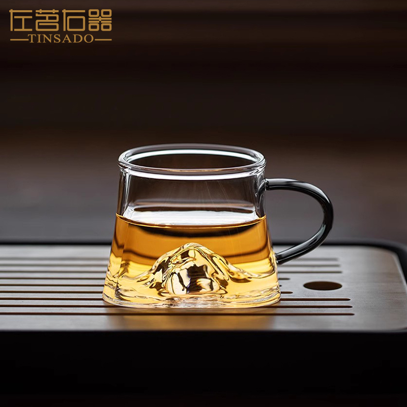 左茗右器带把耐热观山玻璃杯个人小茶杯单杯创意主人杯高档咖啡杯