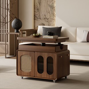 实木茶几可移动升降折叠茶几客厅家用角几推车沙发边几香樟木