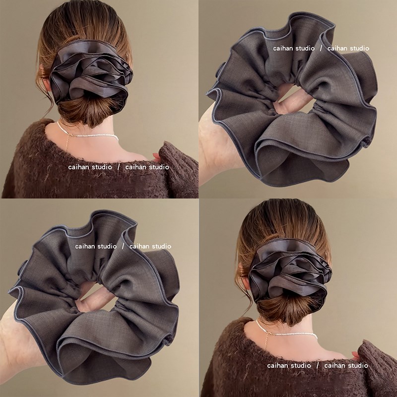 烟草木棕~木耳边大肠发圈复古秋冬四层褶皱丸子头绳复古旅行头绳