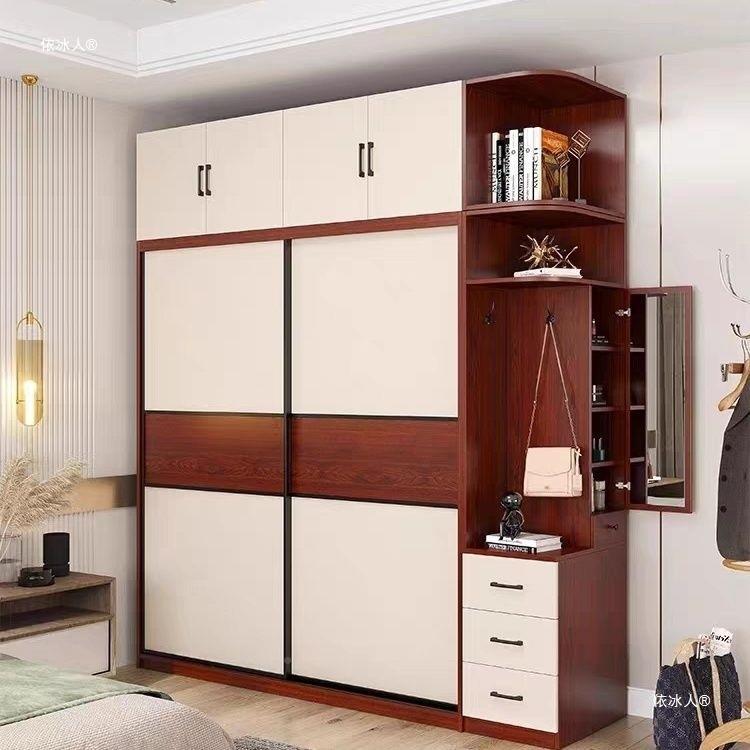 实木板红色生态多门层板加厚实木HAO背衣柜推拉衣柜家室用卧滑门