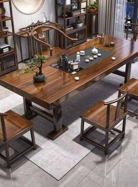 大板实木木茶公桌椅组合一桌五椅新式茶几办原室家中用泡YY101925