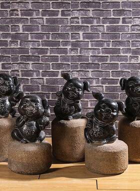 石雕花摆件件青石小GVX猪中式仿古做旧室客内厅室外庭院石头摆盆