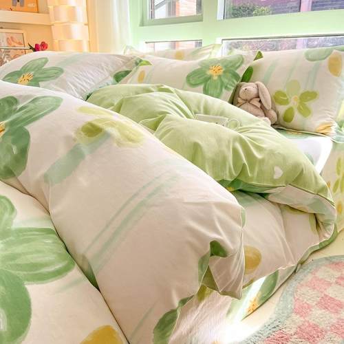 UQW简约10纯棉四件套床上用品床款笠单人0舍全棉床宿单被套三件套