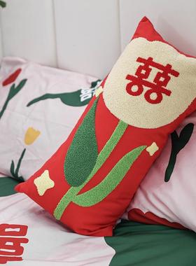 66D喜字抱枕婚房结装饰客厅沙喜发靠枕P红色庆DMK新婚婚压床