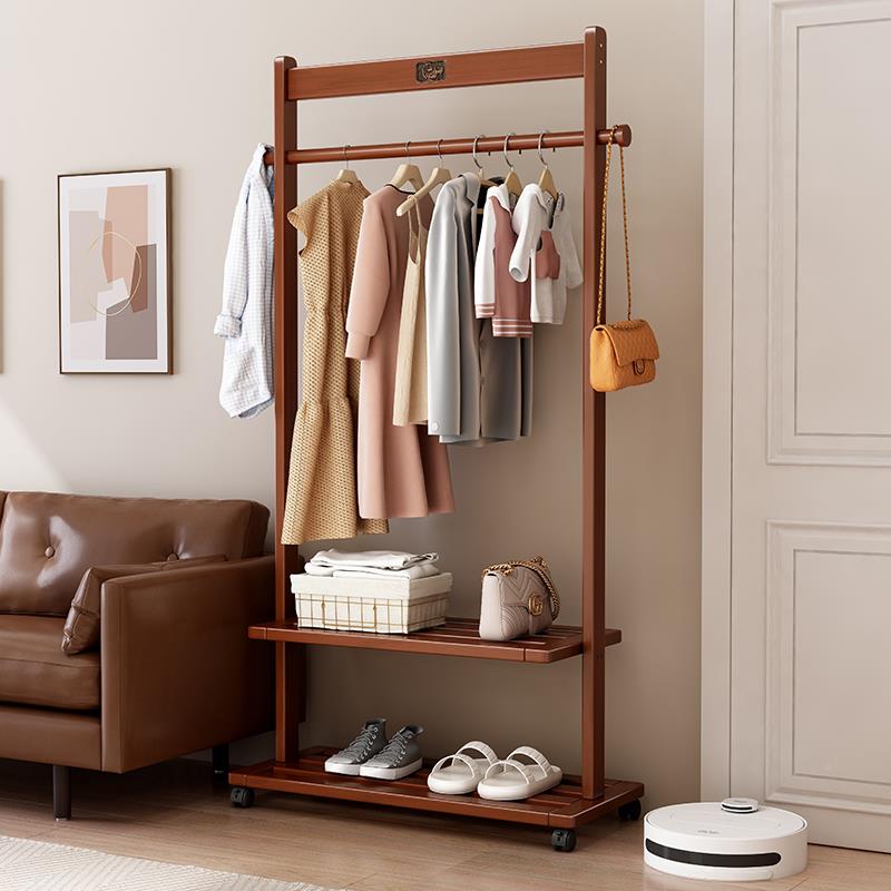 地L7木挂ROV衣架卧室落用黑胡桃实色可移动简约挂衣服置物家衣帽