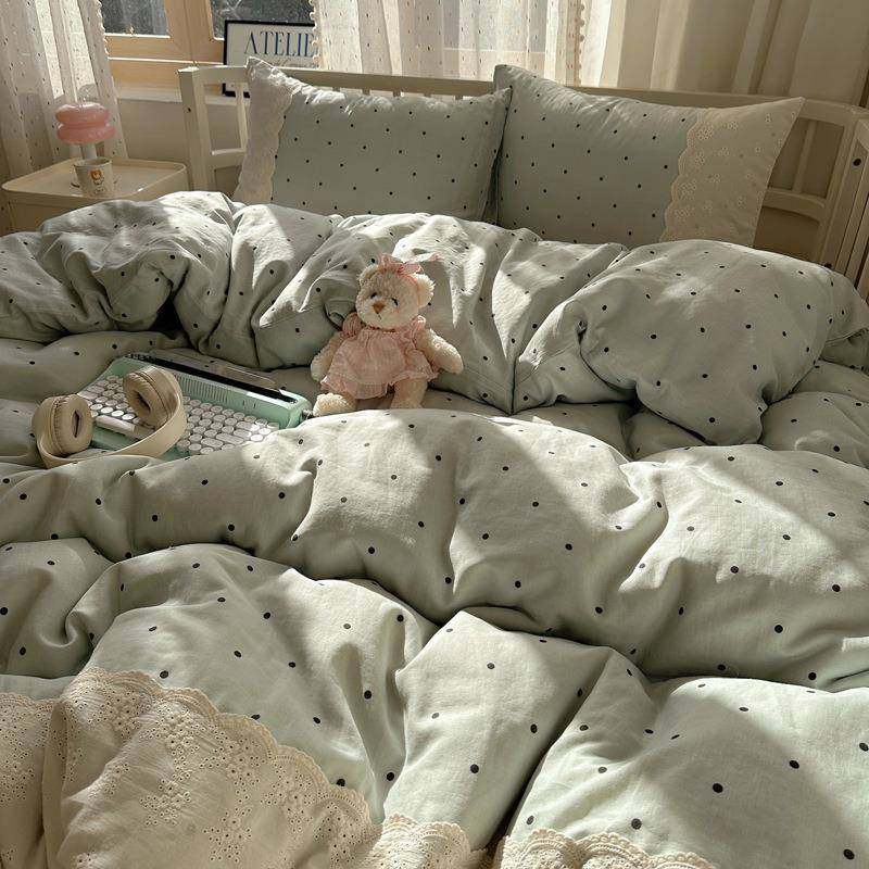 新款A类法式皱小清新皱纱花边蕾水洗件棉床丝上OXX宿舍三件套四套