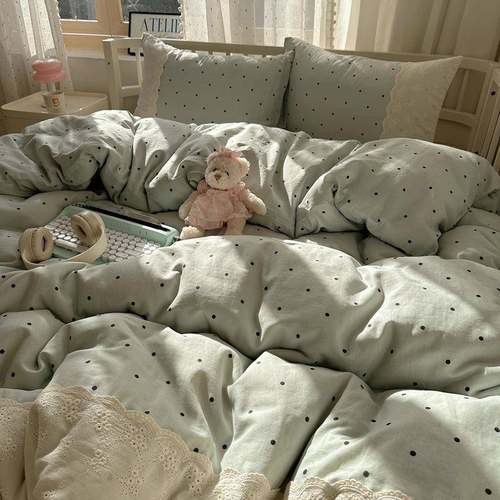 新款A类法式皱小清新皱纱花边蕾水洗件棉床丝上OXX宿舍三件套四套