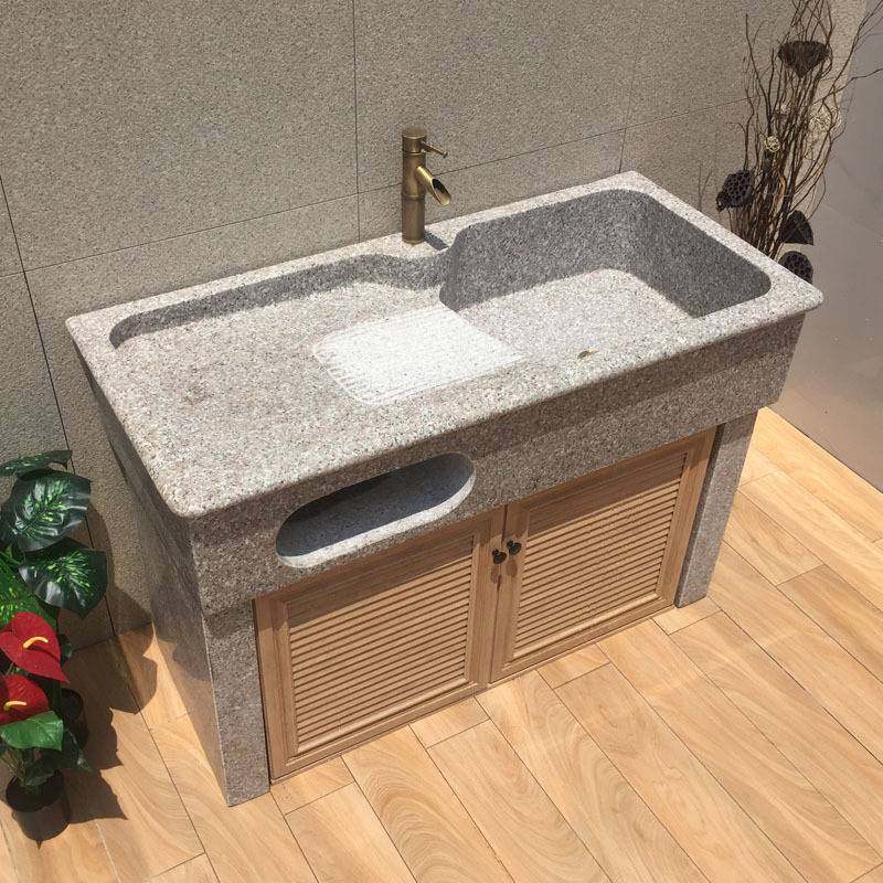 室外大理石洗衣池带搓板台庭院户外石材一体洗菜碗石头水槽花岗岩