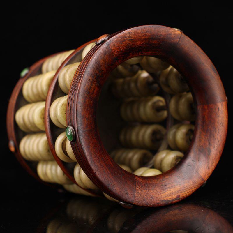 玩复XFH古工艺品红酸枝木镶嵌宝仿古白古玉石笔筒算盘家居珠摆饰