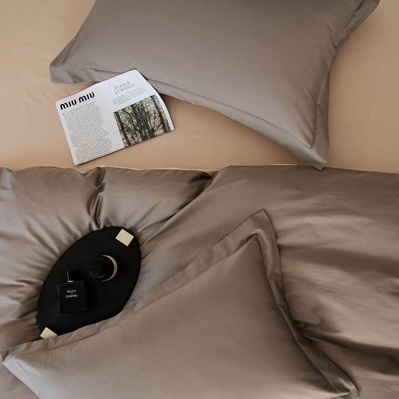 绒轻100s全棉长棉四件套纯棉纯色LBM双拼被用套床单简约床奢上品