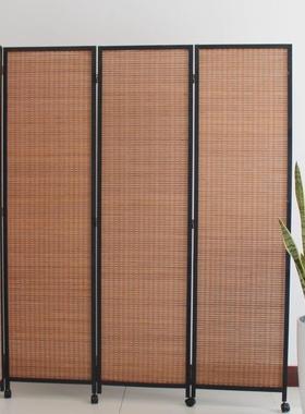 屏风隔断滑轮实木竹编遮WRE阳叠中式推折移动约玄关茶室拉复古折