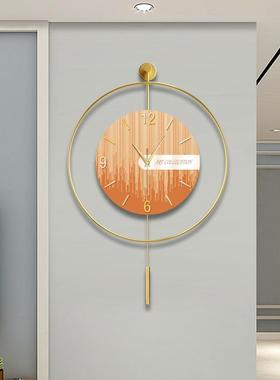 客厅钟家用挂钟现代挂墙客厅免打孔静音摇表lwb13131摆简约钟大气
