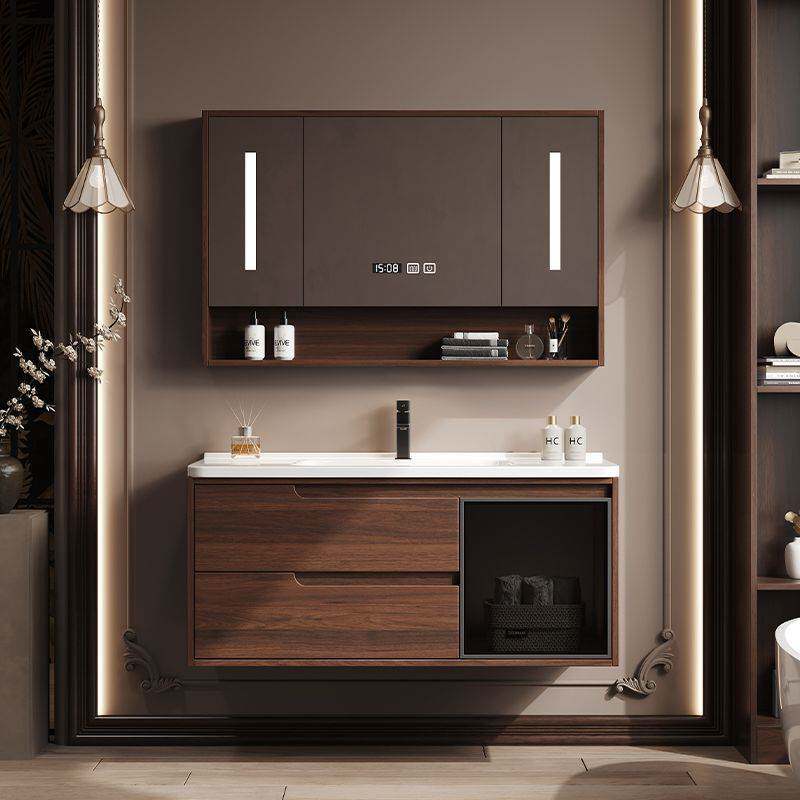 新款中古风胡桃木浴室柜组合卫生间陶瓷一体盆洗手洗脸盆洗漱台柜