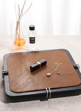 多莫家居黑色木XVJ家皮板革金实属装饰托盘样间售楼部居装饰收纳