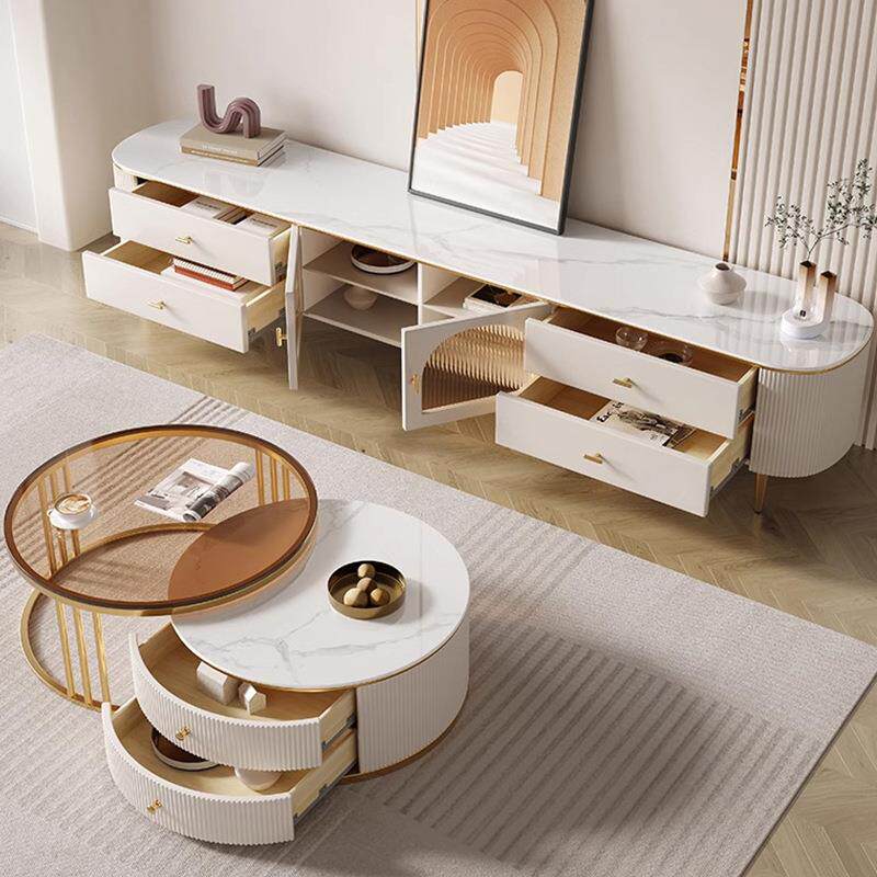 伸源头厂家钢化JWX玻轻璃茶几客电视柜组合厅现代奢可缩岩板圆形