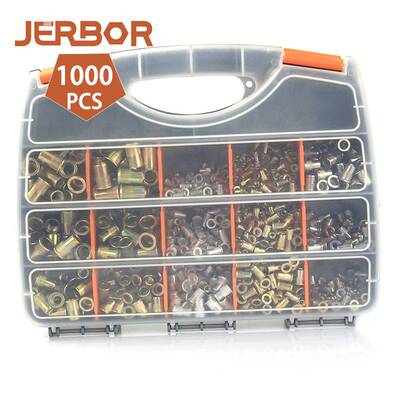 厂家直销 900pcs镀彩锌平头滚花铆螺母套装 彩色竖纹拉铆螺母组合