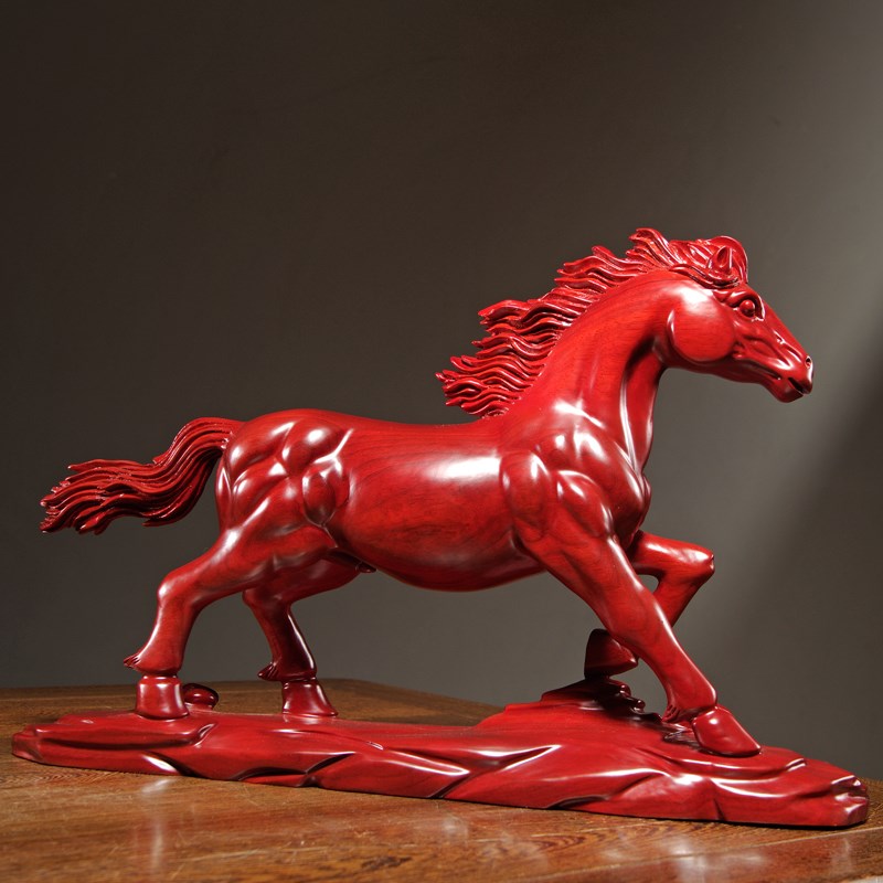 红花梨木雕马摆件实木马到成功家居客厅书房桌面装饰红木工艺礼品