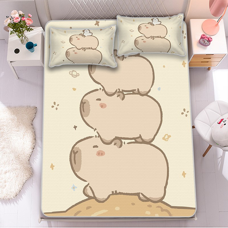 卡皮巴拉凉席可爱冰丝席卡皮吧啦1.2m米水豚空调席1.5米1.8单人床