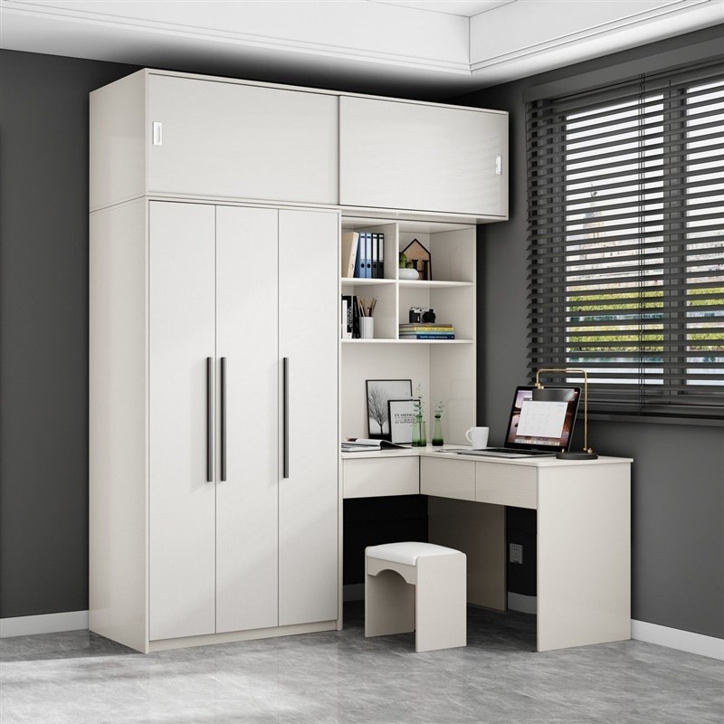 小户型转角衣柜带书桌一体组合家用卧室儿童房连体写字加梳妆台柜
