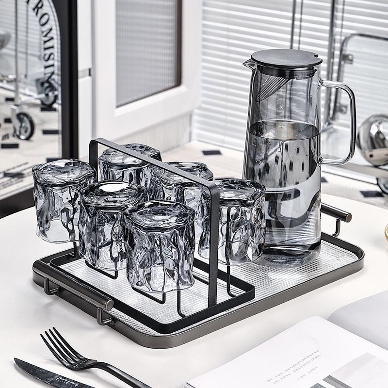 玻璃杯子高级感家用水杯套装客厅待客耐高温茶杯喝水杯家庭茶杯具