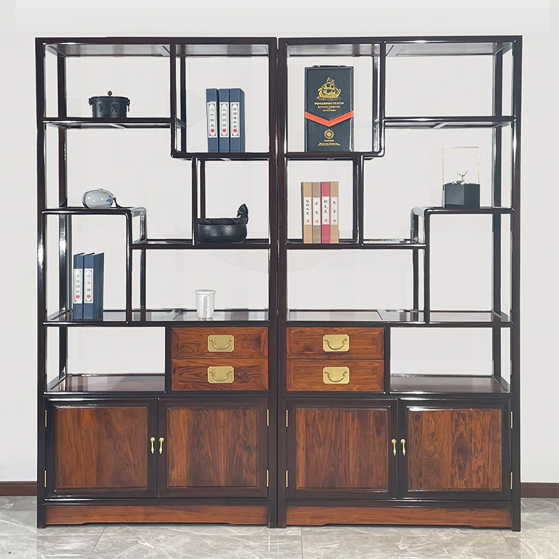 中式博古架檀香木黑檀木双色古董架全实木茶室多宝阁展示柜茶叶柜