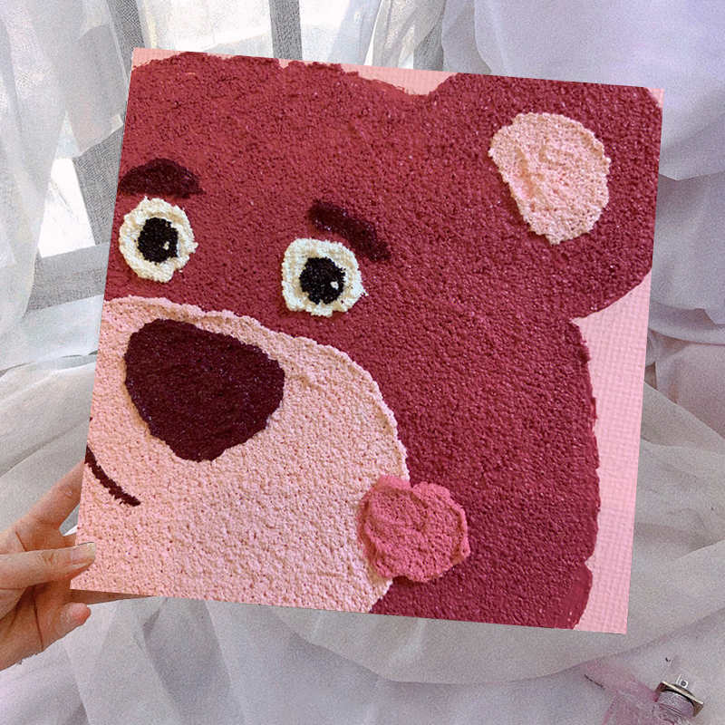 草莓熊立体肌理画diy数字油画卡通填充手绘丙烯油彩画手工装饰画