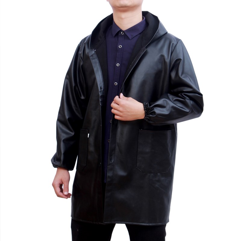皮质pu秋冬季男士仿皮工作服加厚大褂防污防油罩衣护衣长袖纽扣