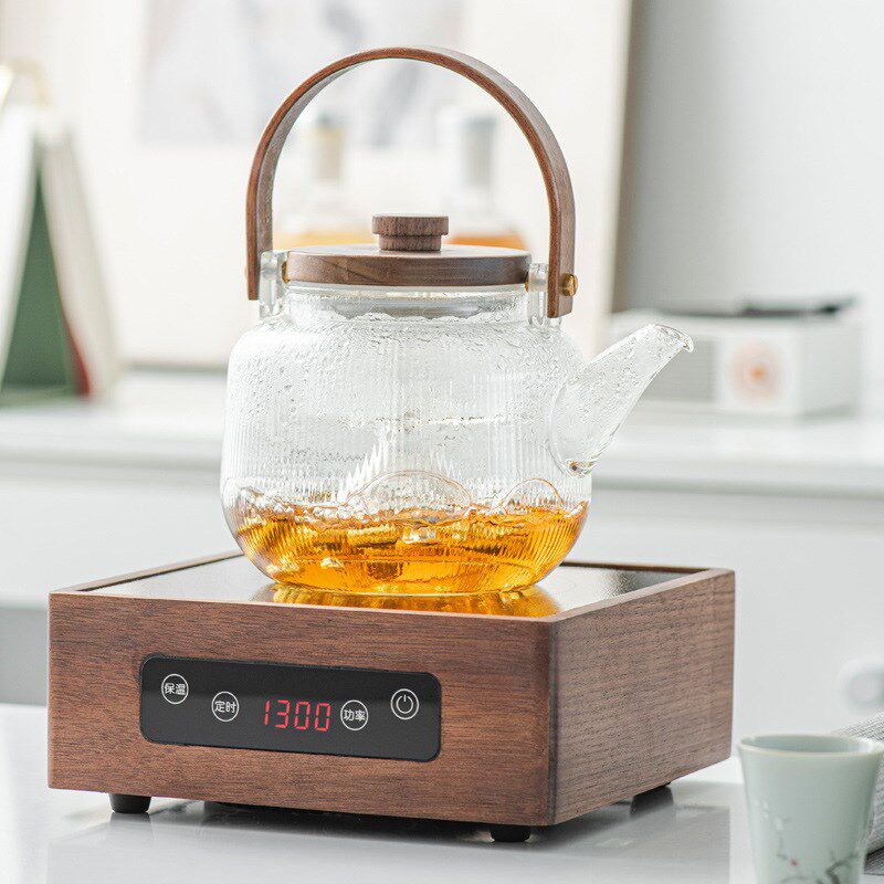 胡桃木电陶炉围炉煮茶器具家用室内全套烤火炉煮茶具套装玻璃茶壶