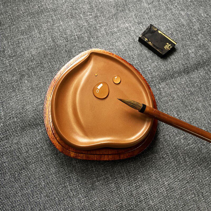 桃子澄泥砚四大名砚文房四宝天然磨墨纯手工雕刻墨汁毛笔学生砚台