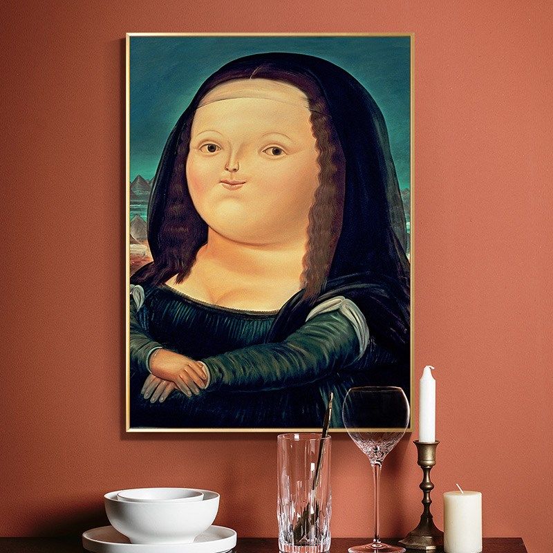 萌版搞笑Q版胖蒙娜丽莎的微笑客厅装饰画玄关油画酒店墙面上挂画