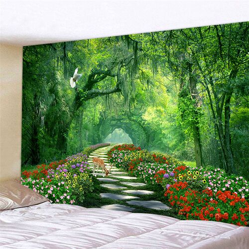 麋鹿风景背景图挂布卧室长方形挂毯装饰背景布出租房大号床头墙布