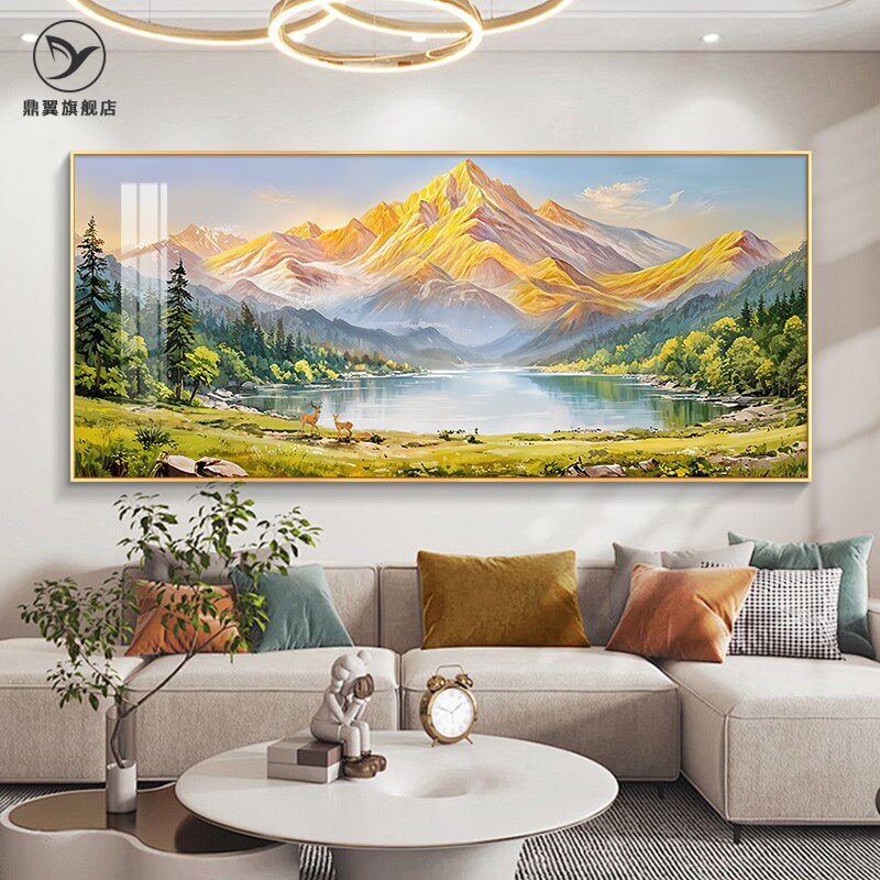 客厅装饰画聚宝盆山水画2025新款沙发背景墙挂画招财风景油画壁画