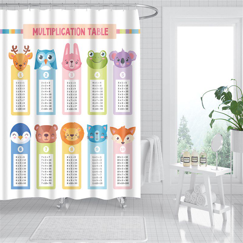 小学生启蒙数学乘法口诀表浴帘浴室涤纶泡澡防水防霉加厚儿童窗帘
