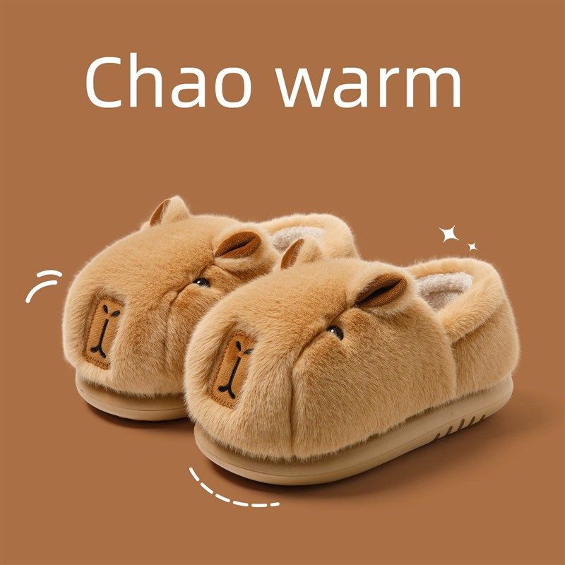 棉拖鞋女2025新款秋冬外穿可爱卡通卡皮巴拉包跟毛毛拖鞋室内家居