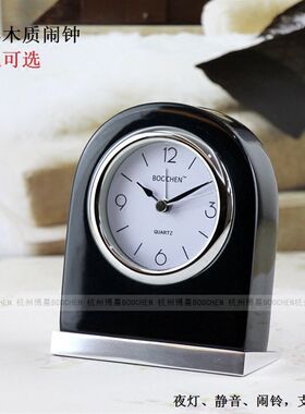 直销黑色钢琴漆台钟实木古典座钟仿古静音单面夜灯闹钟酒店宾馆钟