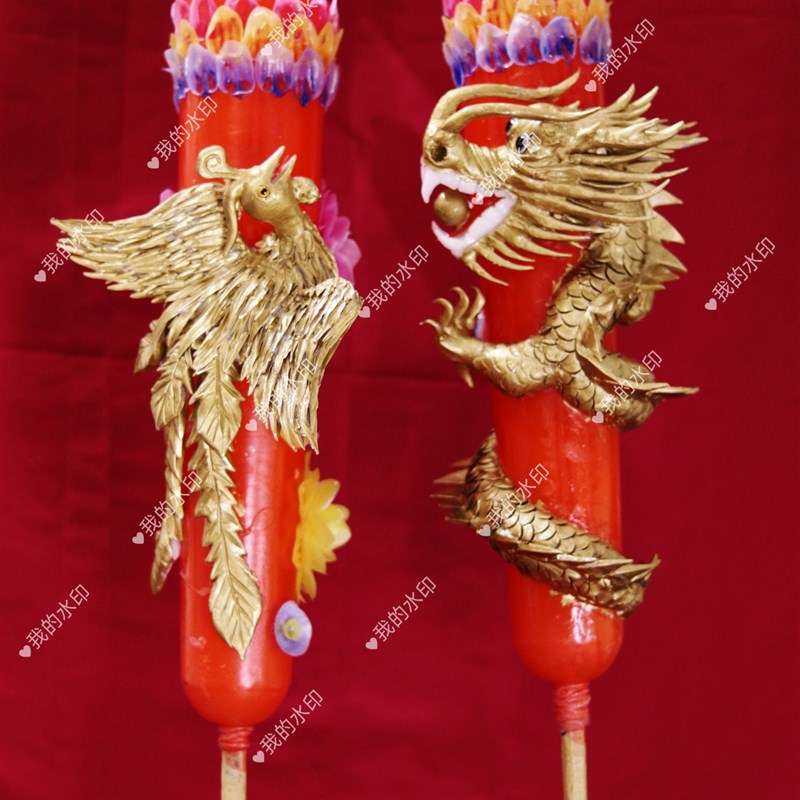 金色彩花立体龙凤花烛洞房花烛传统手工艺艺术节日结婚婚庆用品